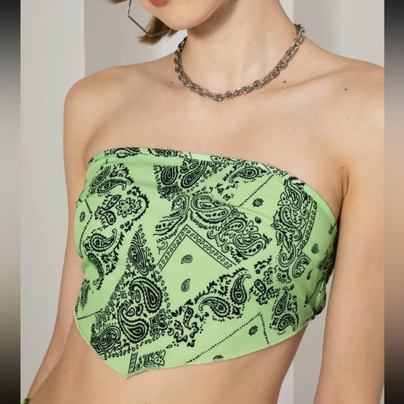 Cider Green Paisley Tube Top Bandana Small - Picture 1 of 8